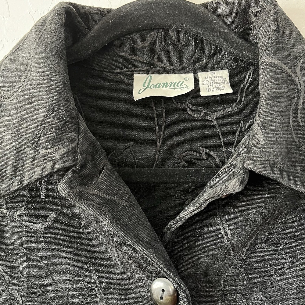 VTG Joanna Blouse Women's Size Medium, Black Long Sleeve Button Up Shoulder Pads - Picture 2 of 9